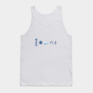 Watercolor Nautical Beach Pattern Tank Top